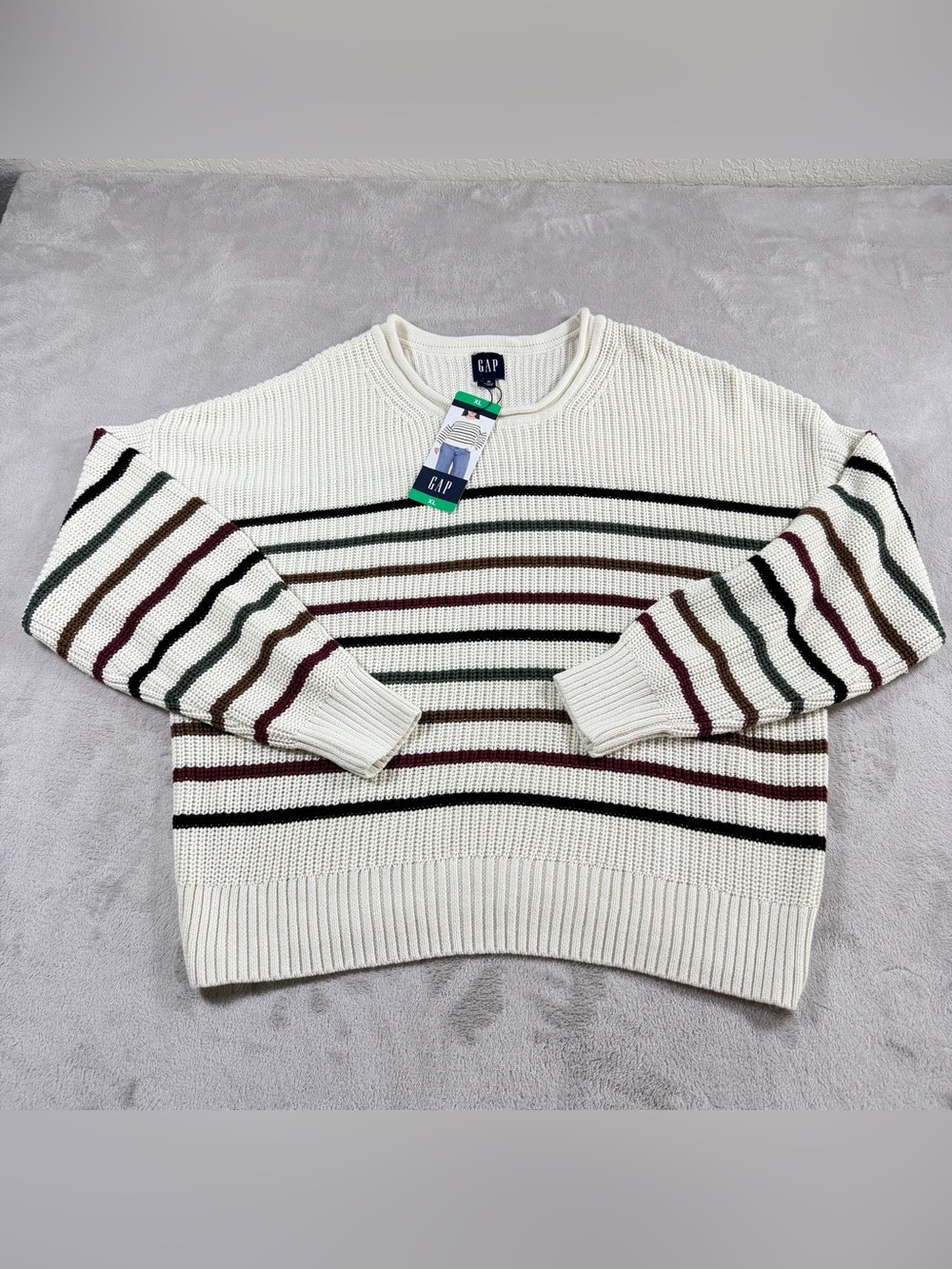GAP Ladies Striped Shaker Stitch Sweater XL White‎ Multi Color 1905771 Crewneck
